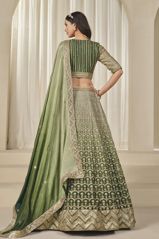 Green Chinon silk lehenga choli with heavy sequin embroidery