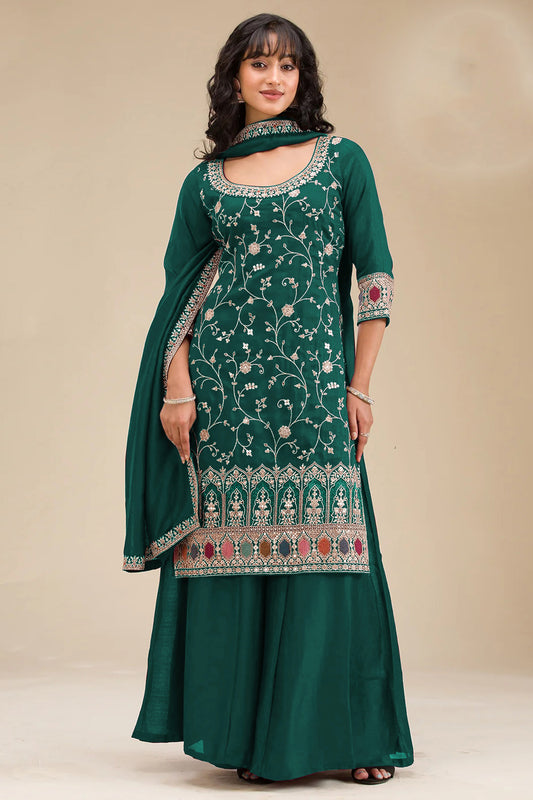 Green palzzo dress with dupatta front view