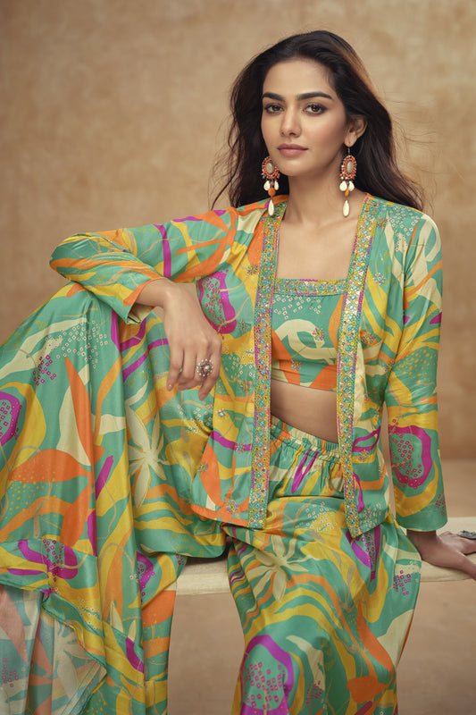 Special Occasion Green Color wear Digital Print Lehenga Choli Gowns