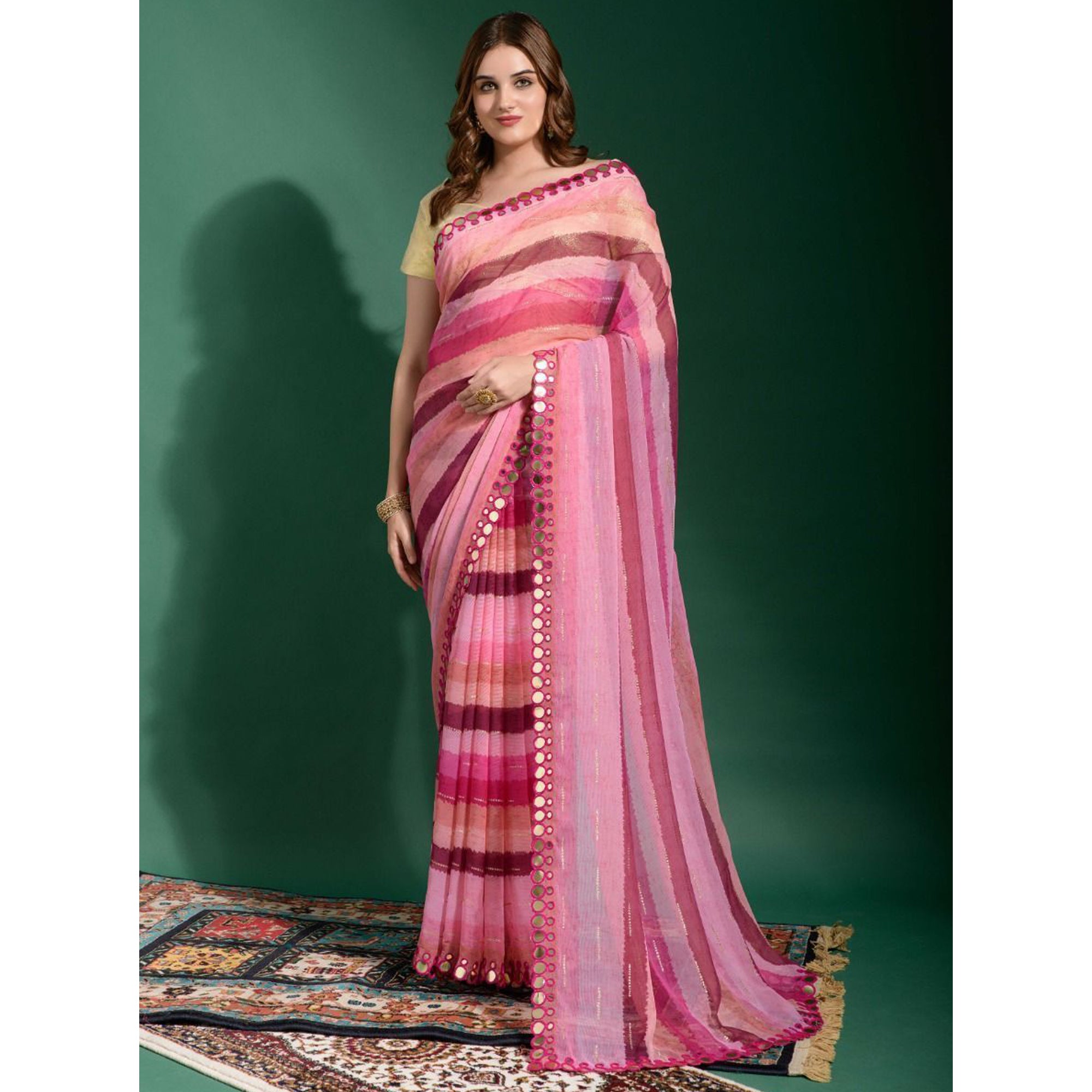 Ready To Wear Pink Printed Color Designer Indian Wedding Saree