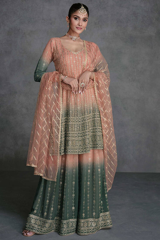 Pakistani Roka Nikah Wear Salwar Kameez Palazzo Suit's With Embroidery Worked Dress