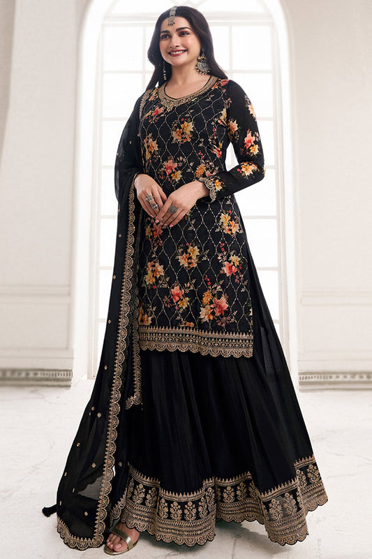 Black Color Eid Ramadan Wear Stylish Salwar Kameez Plazzo With Dupatta Suits