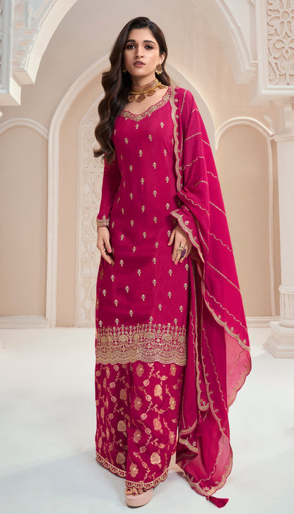 Attractive New Designer Embroidery Chinon Fabric Salwar Kameez Plazzo Suit