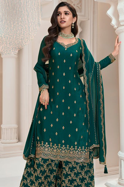 Attractive New Designer Embroidery Chinon Fabric Salwar Kameez Plazzo Suit