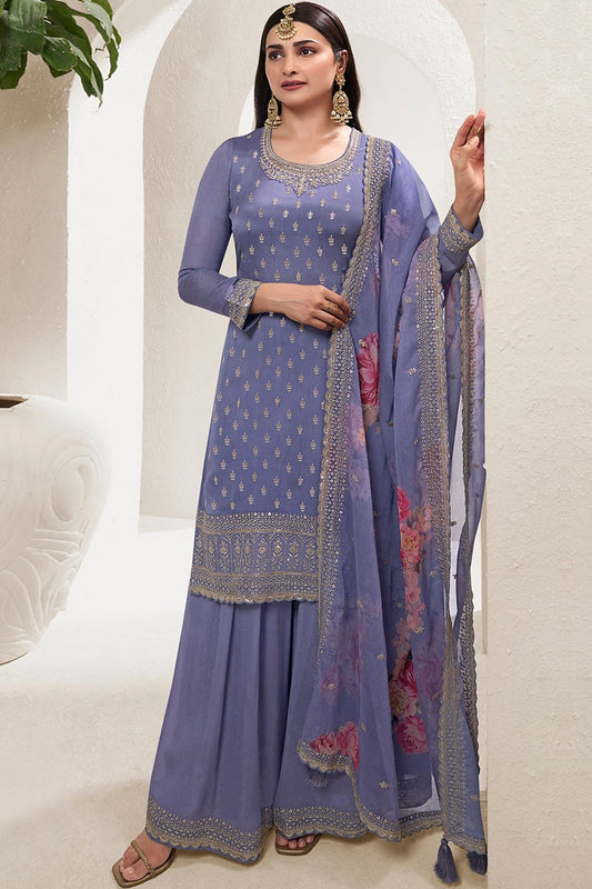 Special Designer Embroidery Work Salwar Kameez Plazzo Suit With Digital Printed Dupatta