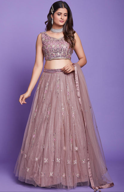 Engaging Lavender Color Silk Fabric Embroidery Work Wedding Wear Redaymade Lehenga Choli