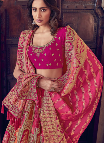 Multi Color Ready To Wear Banarasi Silk Wedding Wear Lehenga Choli