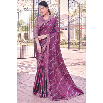 Trending Wine Color Designer Georgette Wedding Party Wear Saree With Fancy Blouse