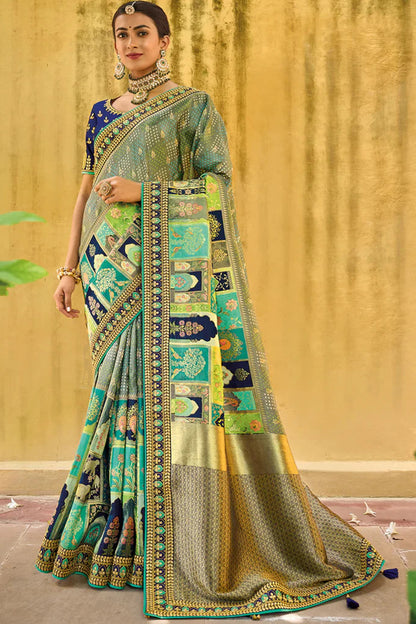 Wedding Reception Party Wear Readymade Saree With Fancy Blouse