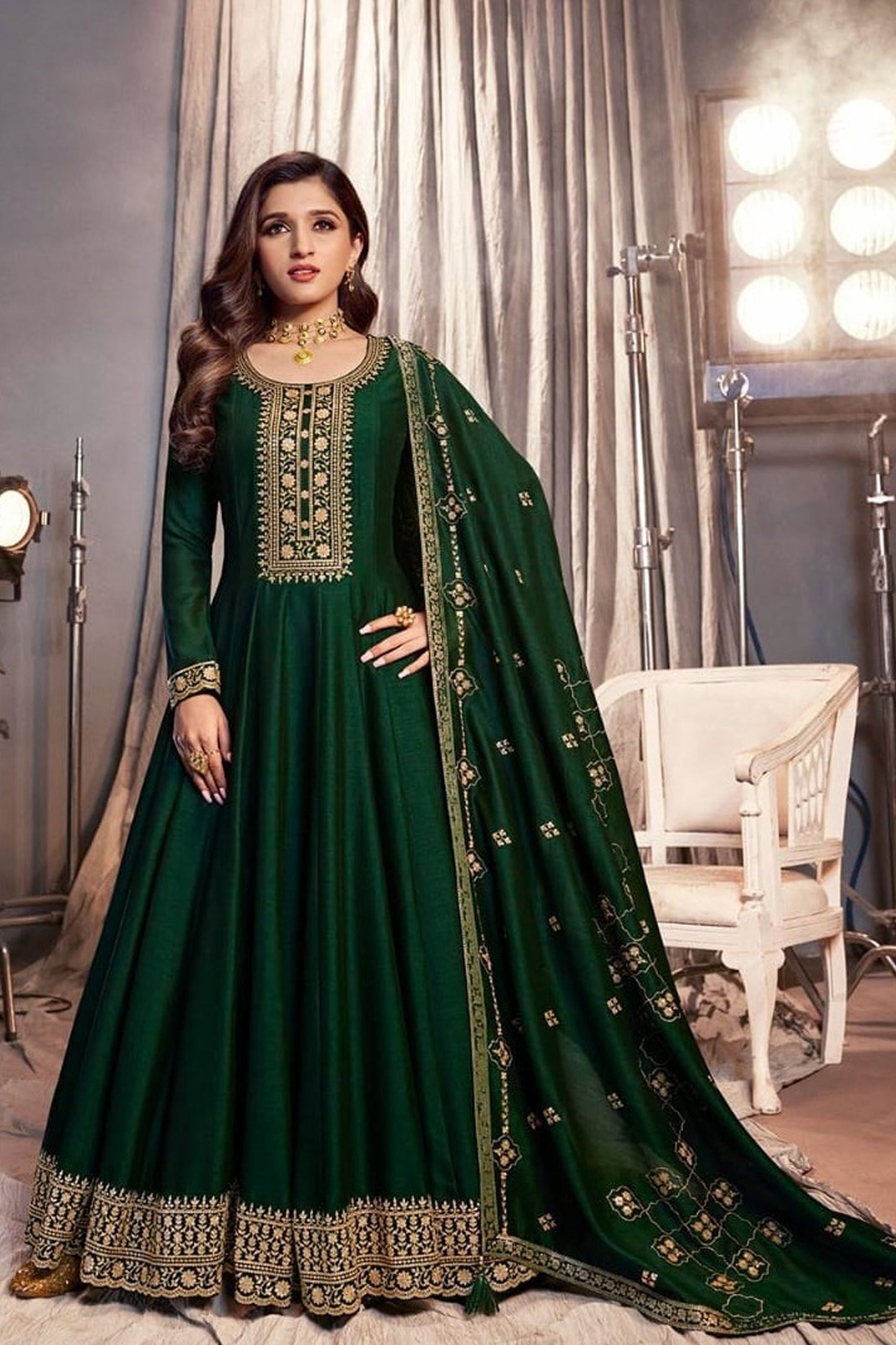 Ready To Wear Georgette Fabric Roka Nikah Anarkali Gown Suits With Dupatta