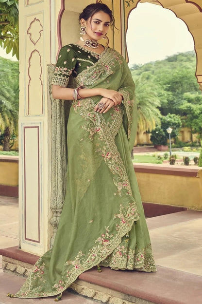 Readymade Dark Green Color Designer Saree Event Wedding Wear Suits