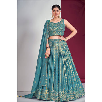 Designer Georgeous Sequins Work Georgette Fabric Mirror Work Ready To Wear Lehenga Choli