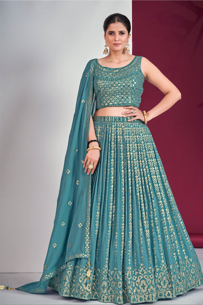 Designer Georgeous Sequins Work Georgette Fabric Mirror Work Ready To Wear Lehenga Choli