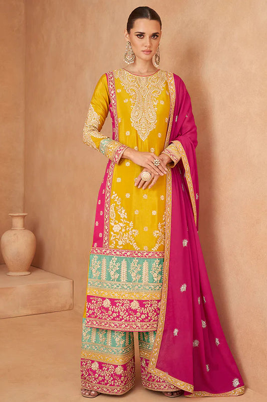 Beautiful Stitched Designer Chinon Fabric & Embroidery Work Salwar Kameez Plazzo Suit