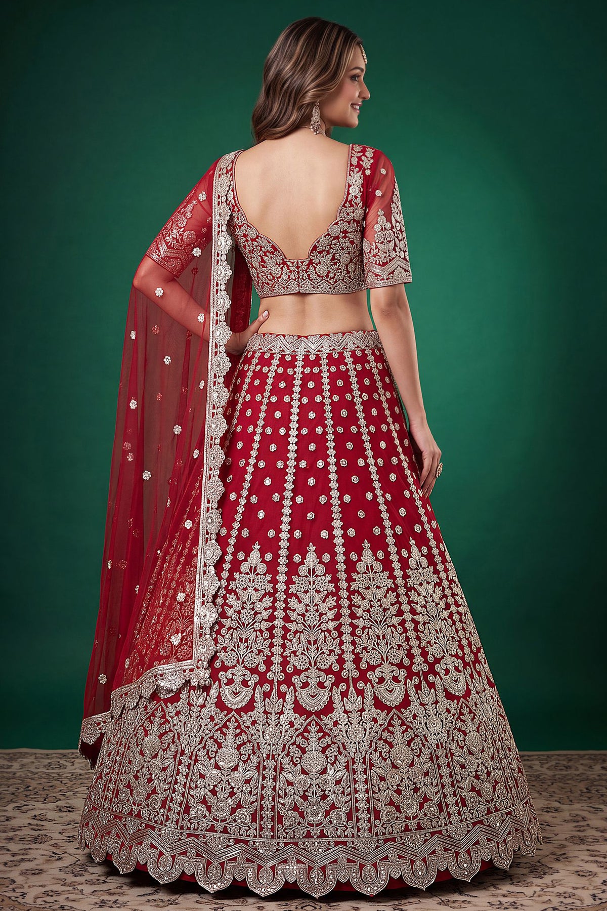 Lehenga and choli back view with embroidered detailing