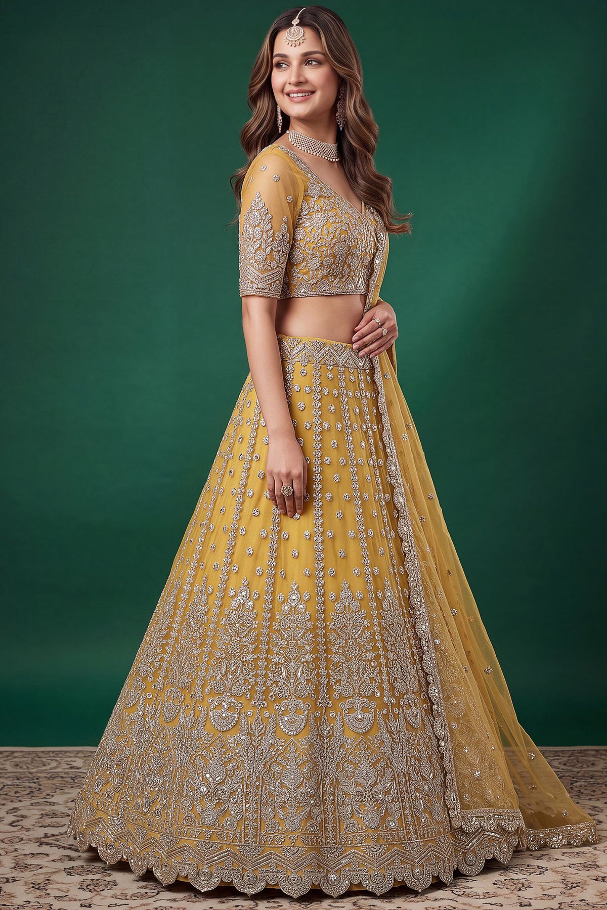 Lehenga for wedding full view with matching choli and dupatta