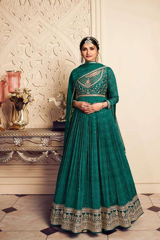 Roka Nikah Party Wear Heavy Embroidery Worked Anarkali Stylish Gown Suits