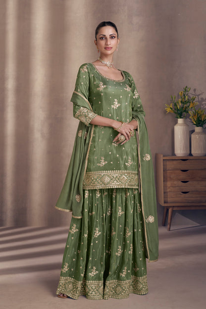 Eid Ramdan Special Chinon Silk Heavy Embroidery Work Salwar Kameez Plazzo Suit