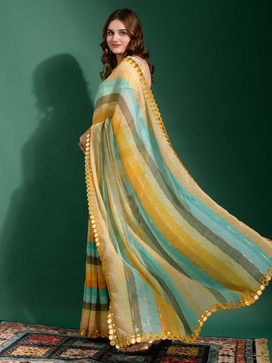 Readymade Multi Color Designer Lehriya Saree Event Wedding Wear Suits
