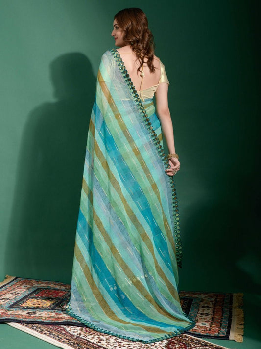 Sky Blue Lehriya Printed Saree Readymade Wedding Wear Suits