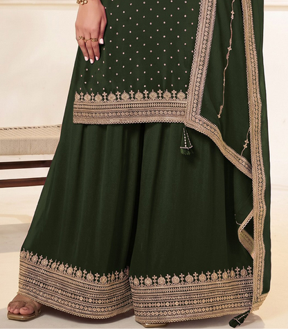 Mehandi green view of black stitched kameez with embroidered border