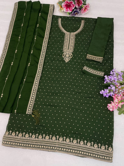 Full look of mehendi green kameez plazzo dress for sangeet