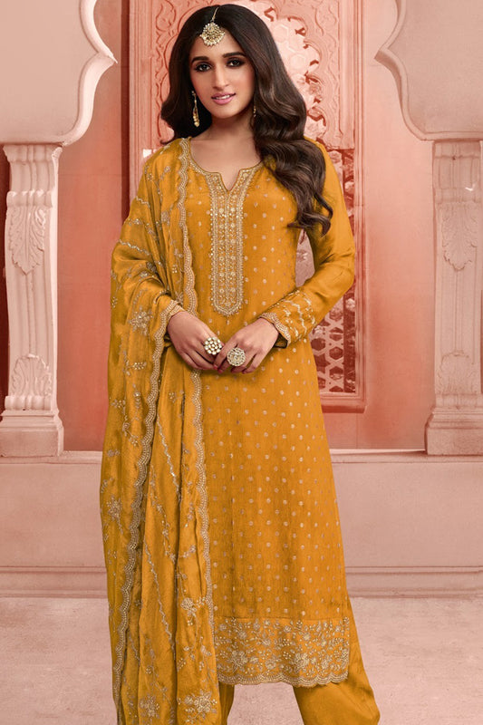 Heavy Embroidery Work Shalwar Kameez Palazzo-pant Suits With Heavy Dupatta