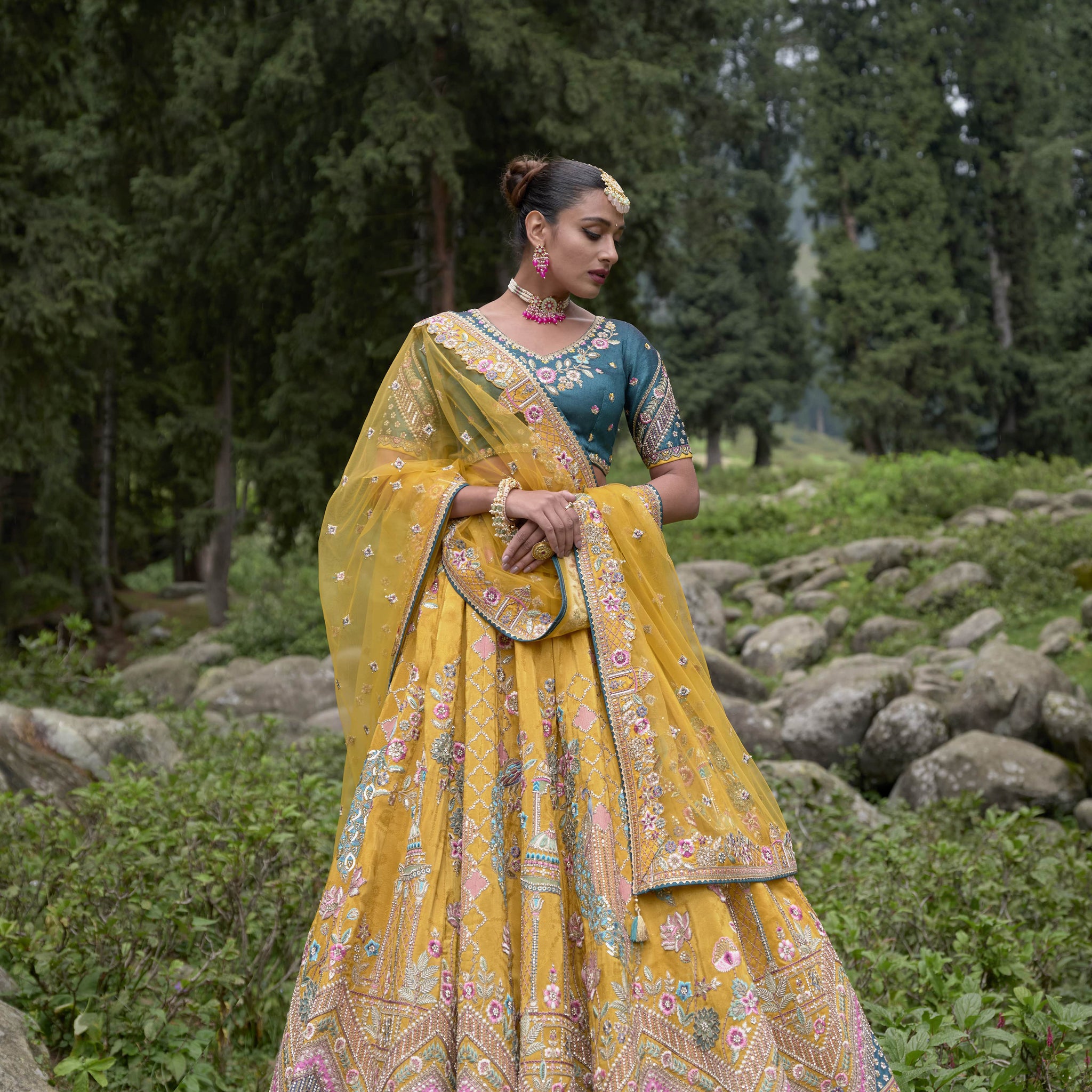 Indian Pakistani Function Wear Lehenga Choli With Net Dupatta