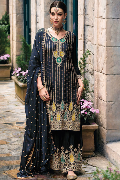 Gorgeous Designer Heavy Chinon With Embroidery Work Salwar Kameez Plazzo Suit