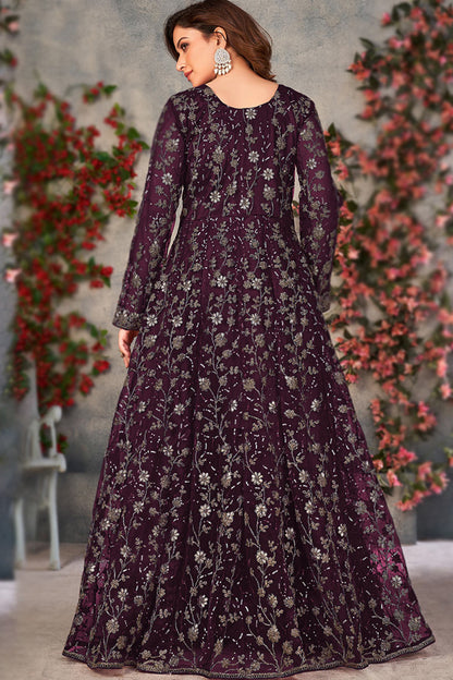 Back & Front Side Embroidery Worked Slit Anarkali Flared Gown