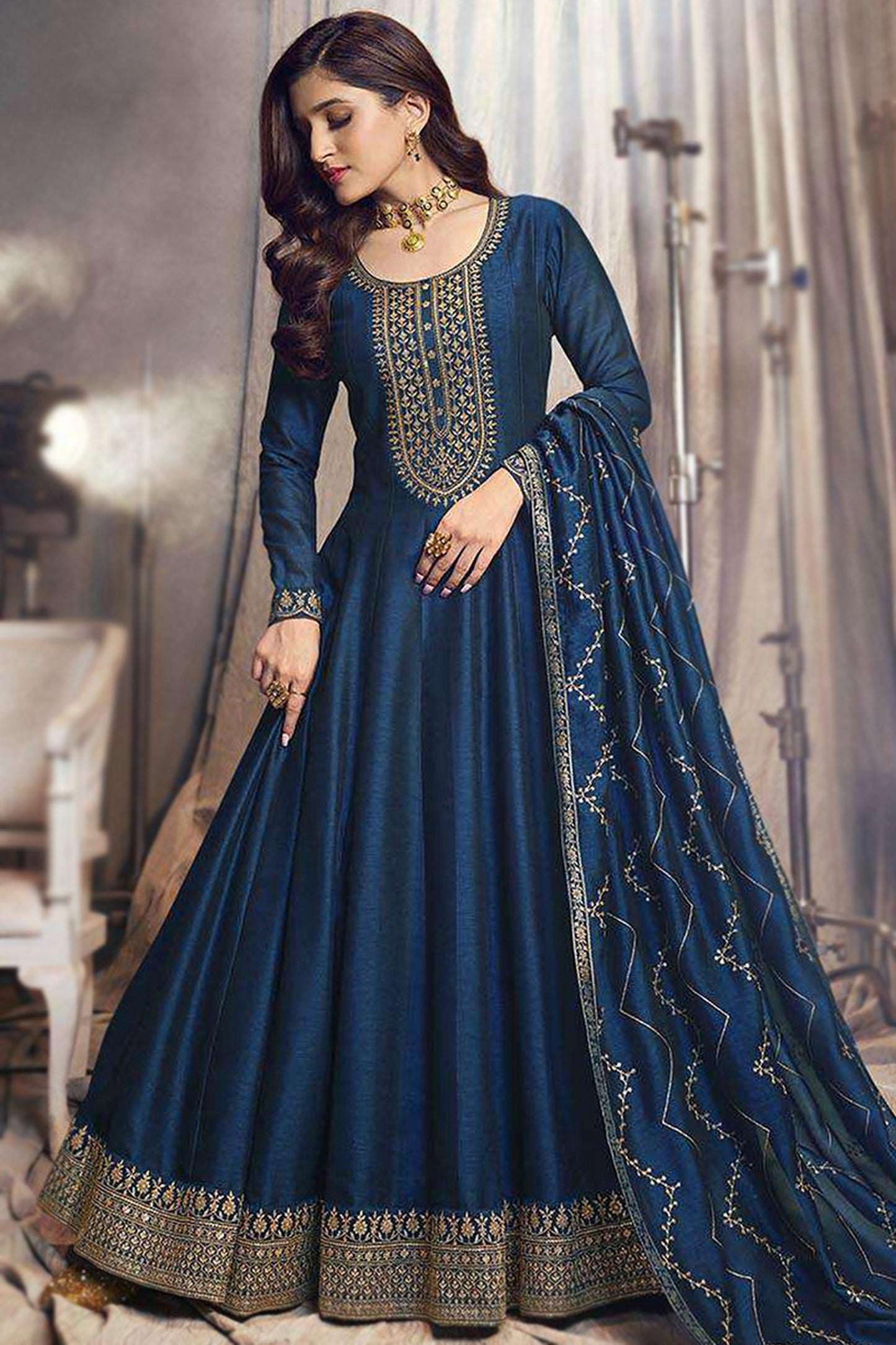 Ready To Wear Georgette Fabric Roka Nikah Anarkali Gown Suits With Dupatta