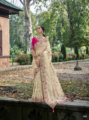 Amazing Off White Color Silk Work Ready To Wear Style Saree