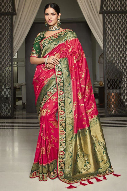 Trending Cherry Green Color Designer Wedding Party Wear Saree With Fancy Blouse