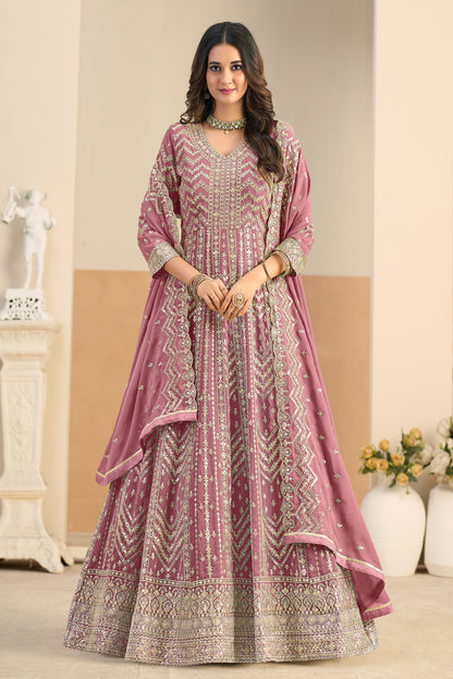 Sleeve embroidery detail on pink anarkali gown