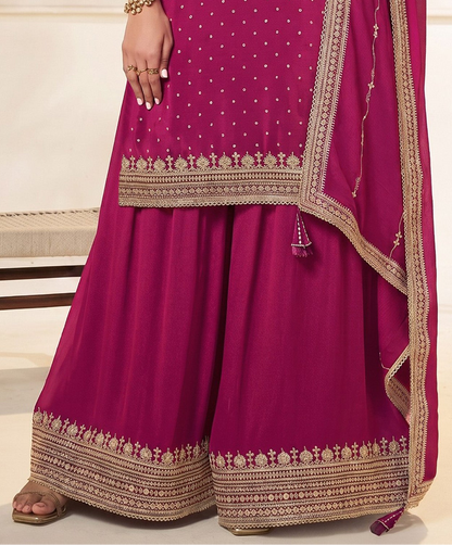 Back view of pink stitched kameez plazzo dress