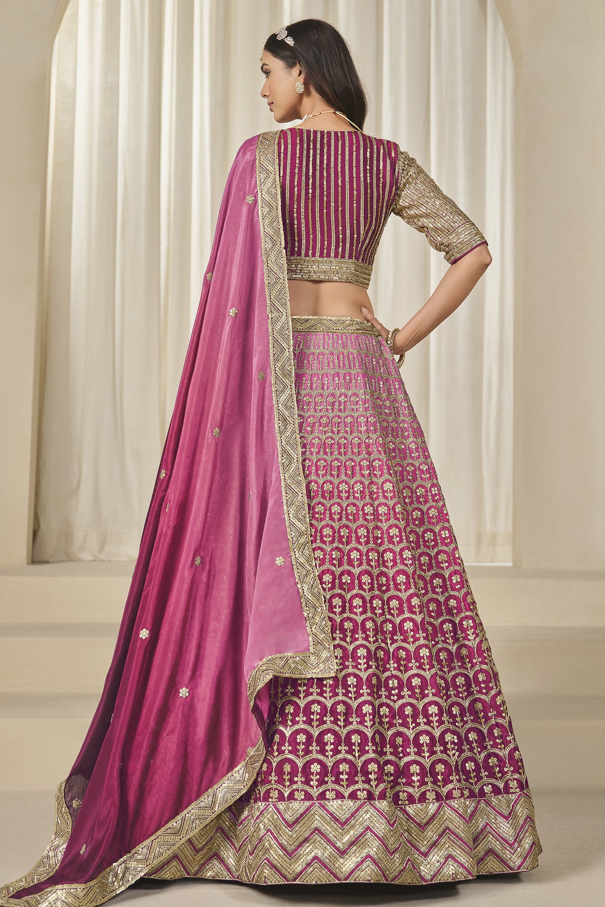 Pink Chinon silk lehenga choli with heavy sequin embroidery