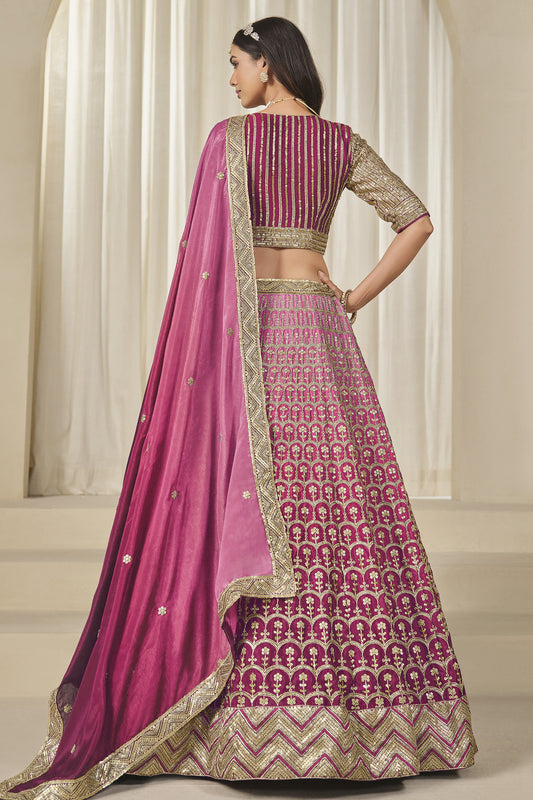 Pink Chinon silk lehenga choli with heavy sequin embroidery