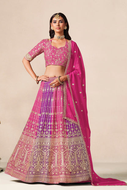 Pink lehenga choli with blouse and matching dupatta