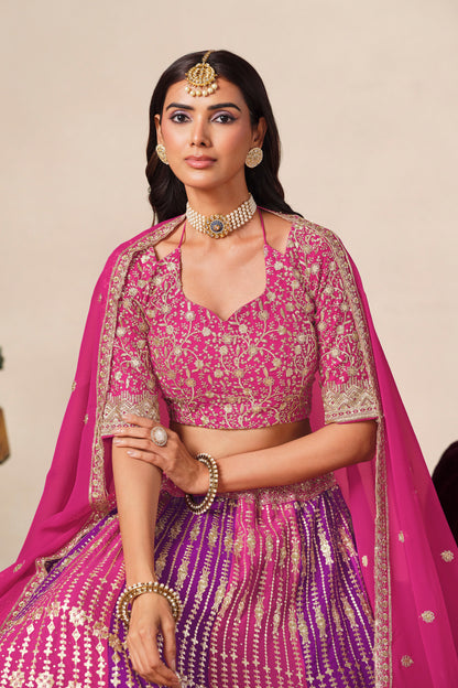 Sequin work detail on the pink lehenga choli