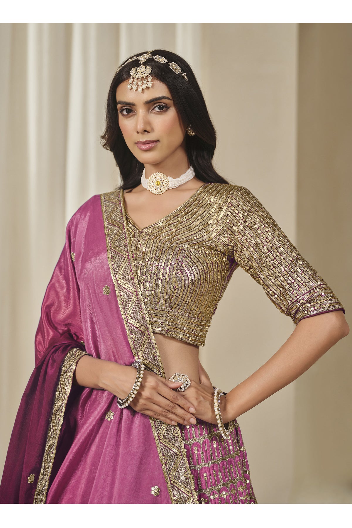 Pink Indian wear lehenga choli with traditional embroidered patterns