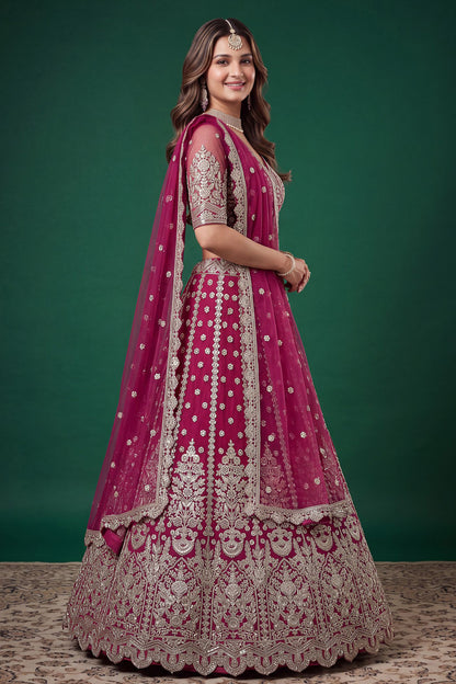 Pink lehengha choli side view with Soft Net dupatta
