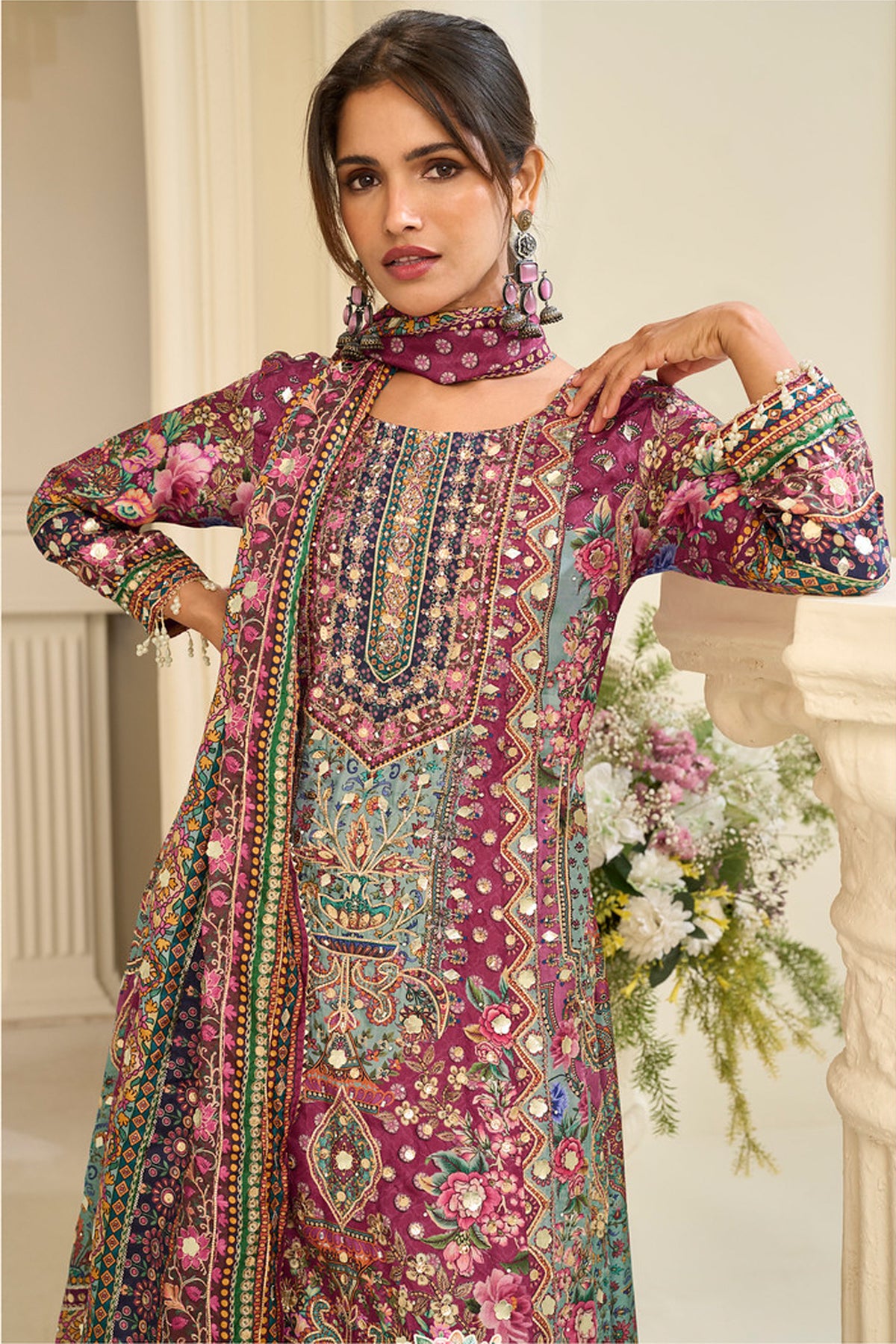 Pink plazzo suit for festive occasions