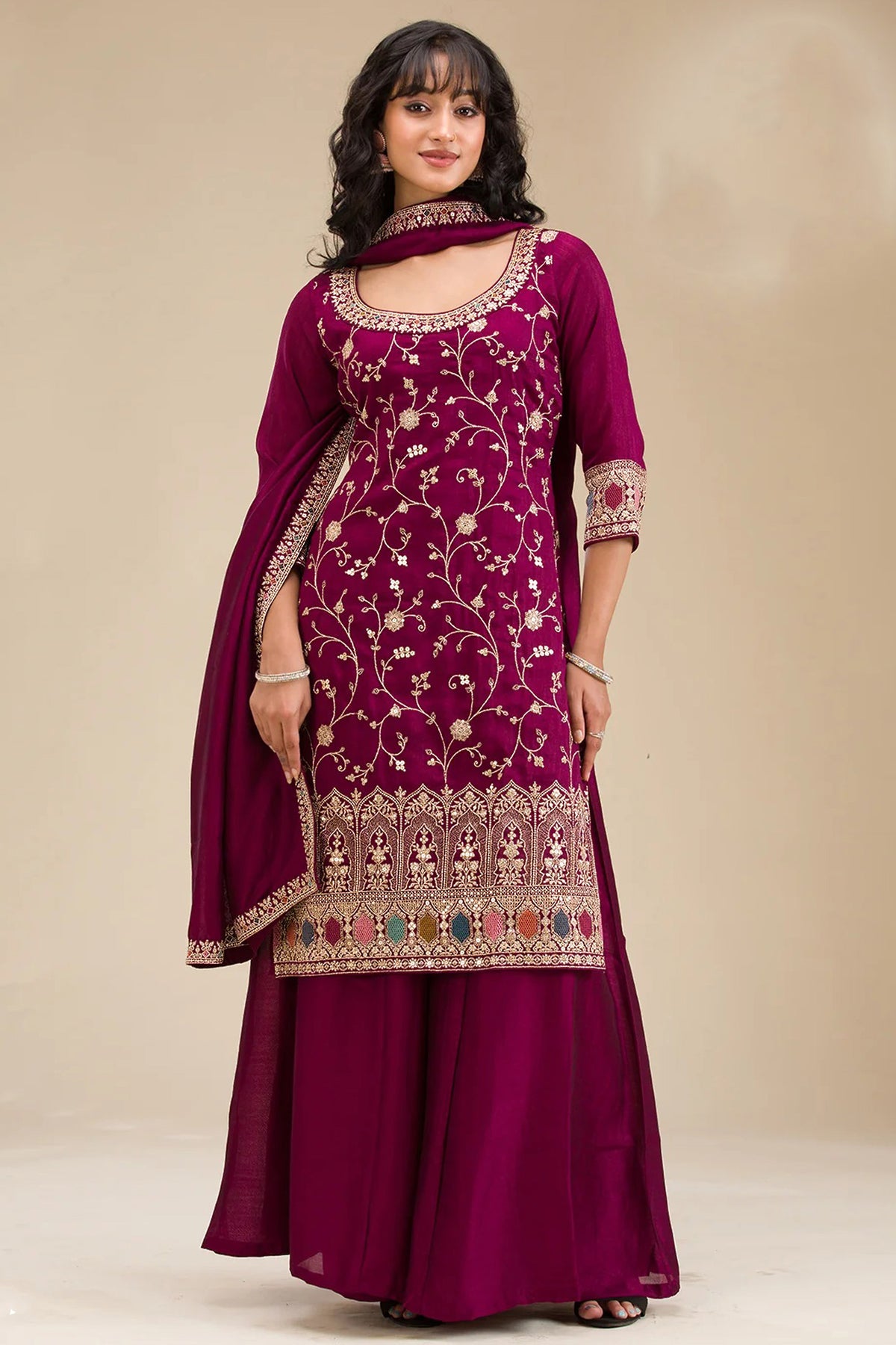 Pink palzzo dress with dupatta front view