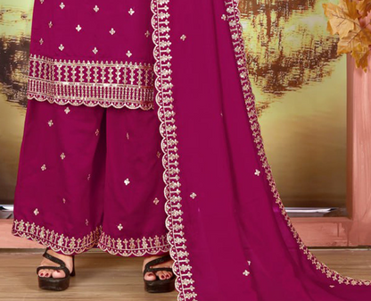 Pink plazza dupatta dress side view with matching dupatta
