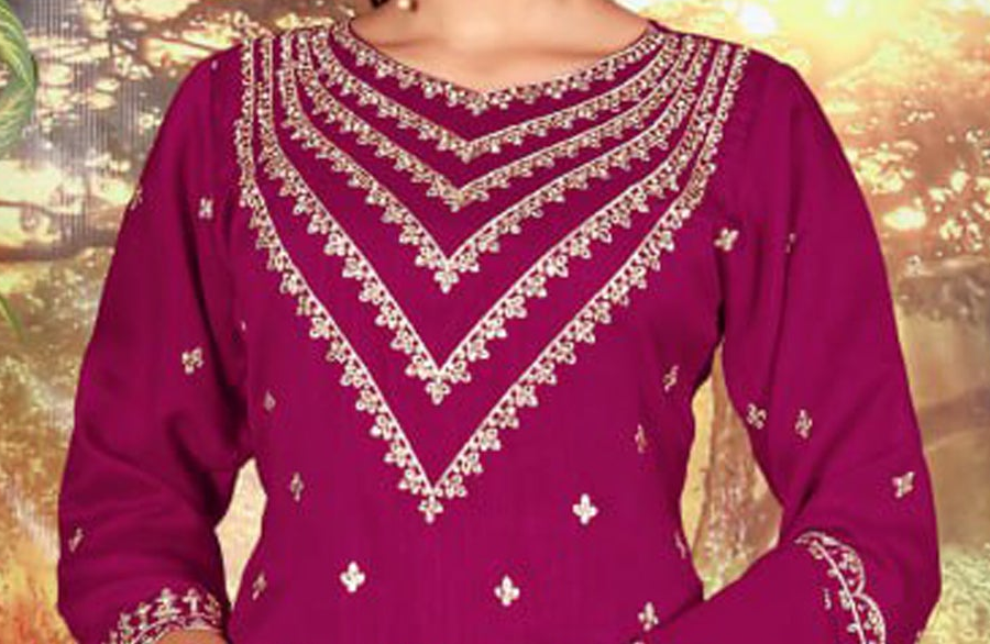 Pink plazzo dress with embroidered top and dupatta
