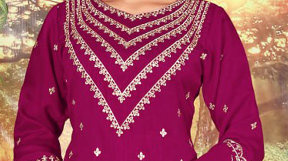 Pink plazzo dress with heavy embroidery work