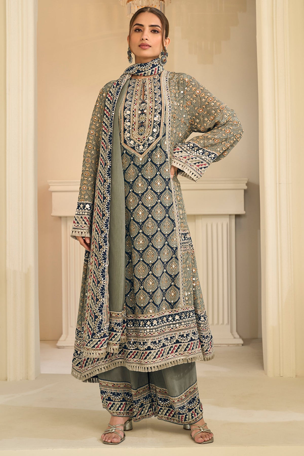 Pistachio green ethnic palazzo outfit for Diwali celebrations