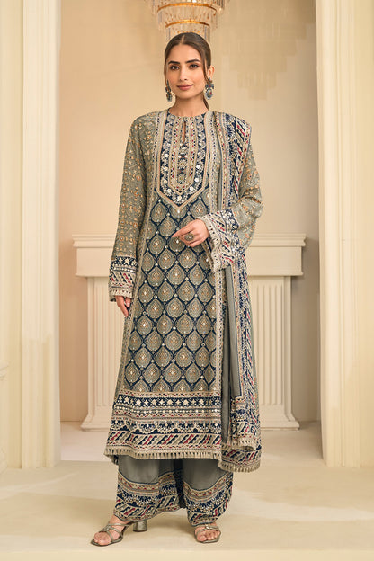 Front view of a pistachio green ethnic palazzo outfit