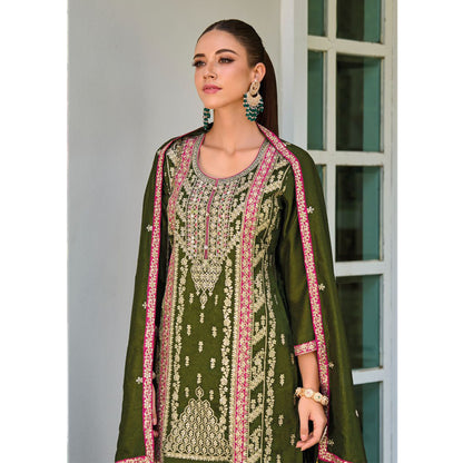 Wedding Party Wear Salwar Kameez Palazzo Suit Mehendi Function Wear Green Color Designer Suits