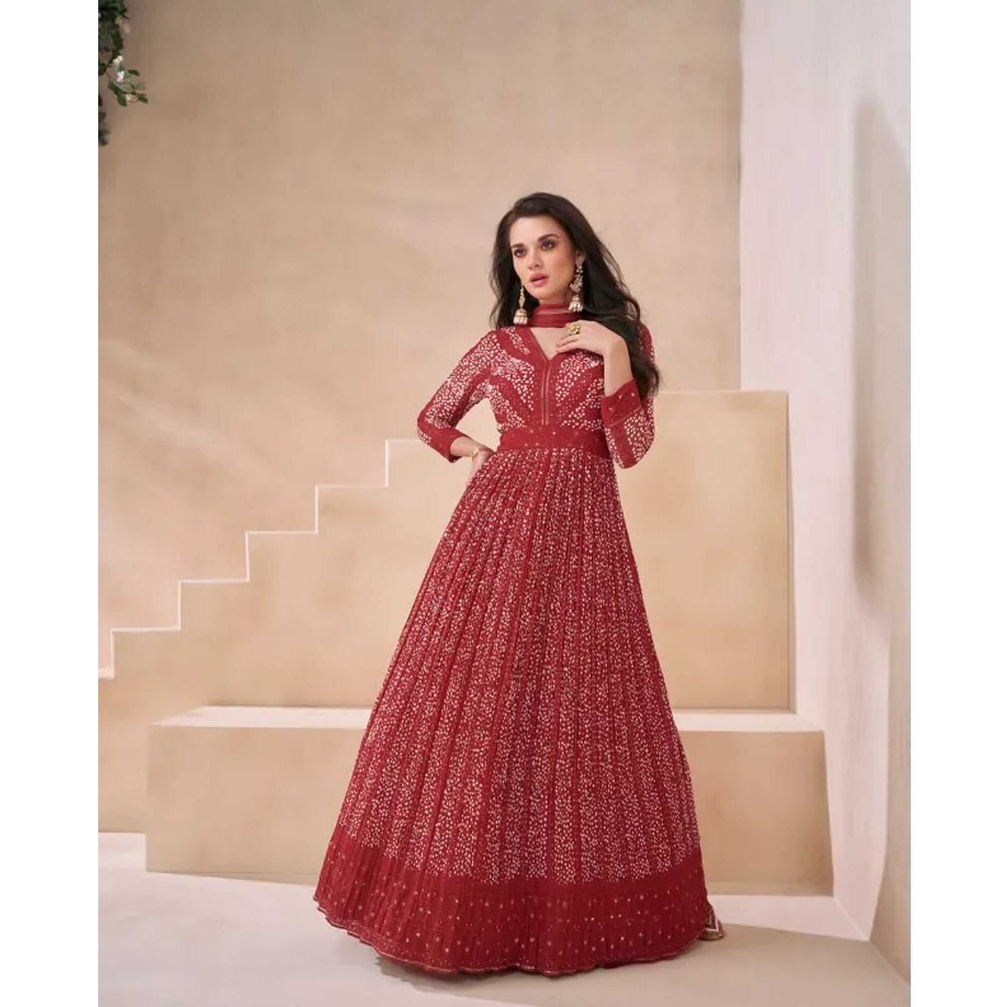 Eid Ramadan Special Georgette Embroidery Work Anarkali Gown Suit